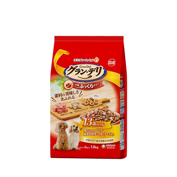 グラン・デリ ふっくら仕立て 13歳以上用 鶏ささみ・ビーフ・緑黄色野菜・小魚・チーズ・角切りビーフ粒入り 1.6kg