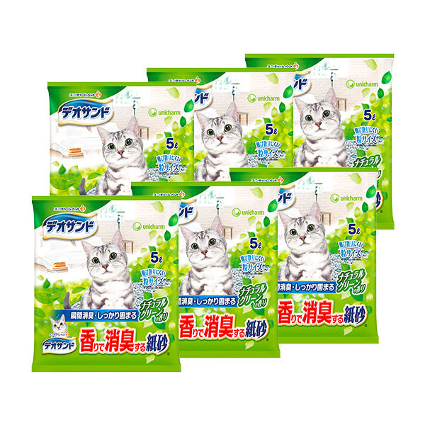 デオサンド 香りで消臭する紙砂 ナチュラルグリーンの香り 5L×6
