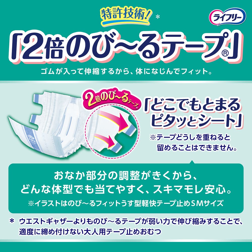 ライフリー のび～るフィット うす型軽快テープ止め 2回吸収 S～Mサイズ 22枚