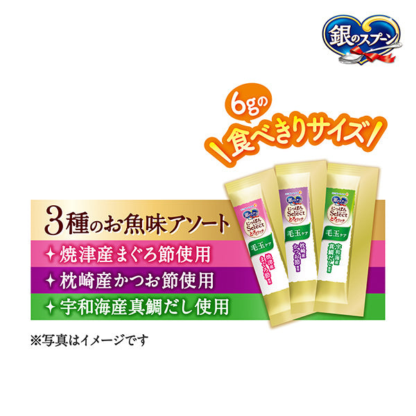 銀のスプーン　おやつ　にっぽんSelect　毛玉ケアとろリッチ　３種のお魚味アソートまぐろ節＆かつお節＆真鯛だし使用 108g